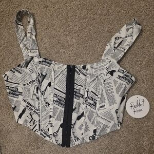 Rabbit Rose Black and White Print Crop Top